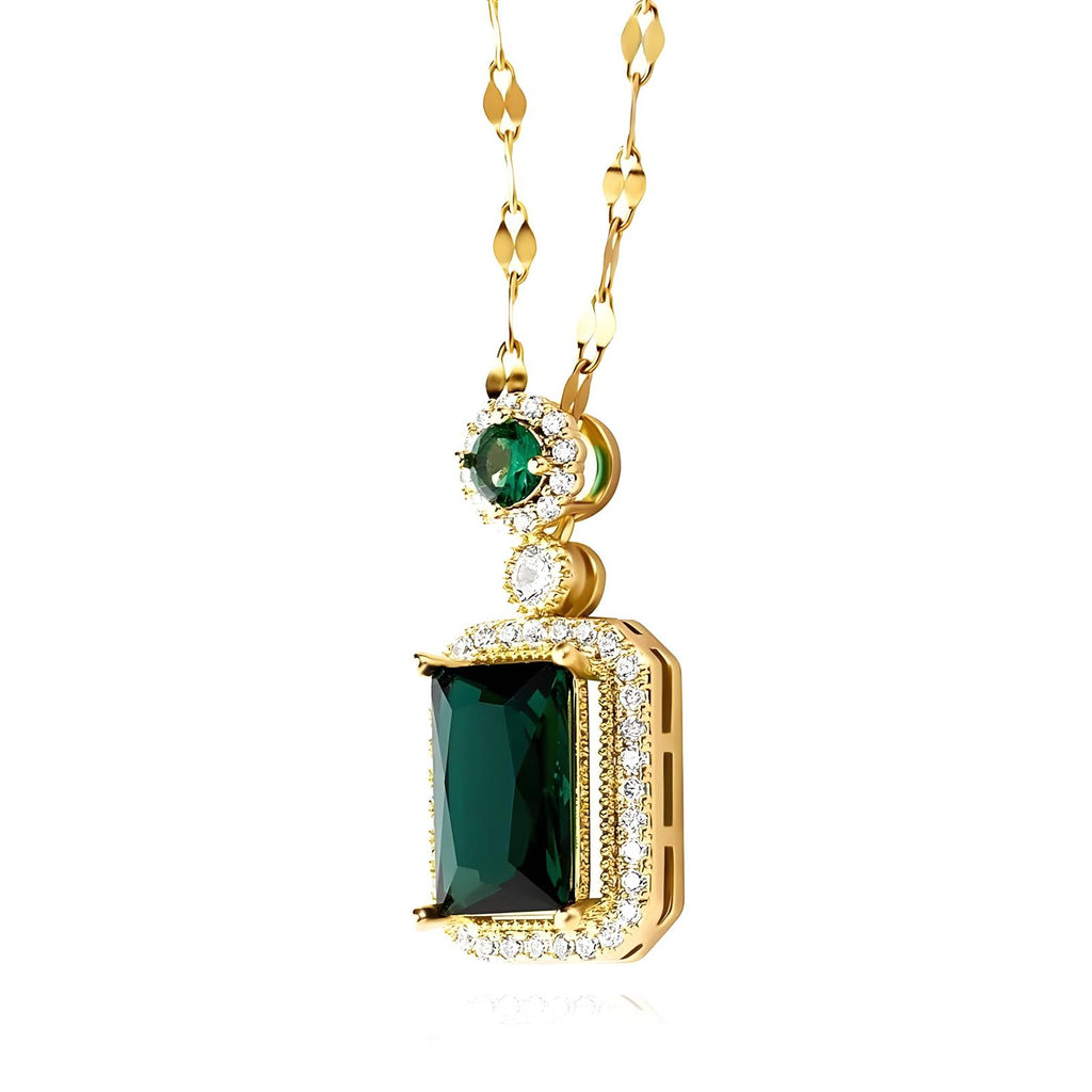 Emerald Green Rectangle Pendant Necklace