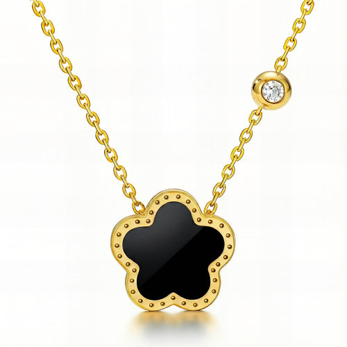 Black Clover Pendant Necklace with Cubic Zirconia