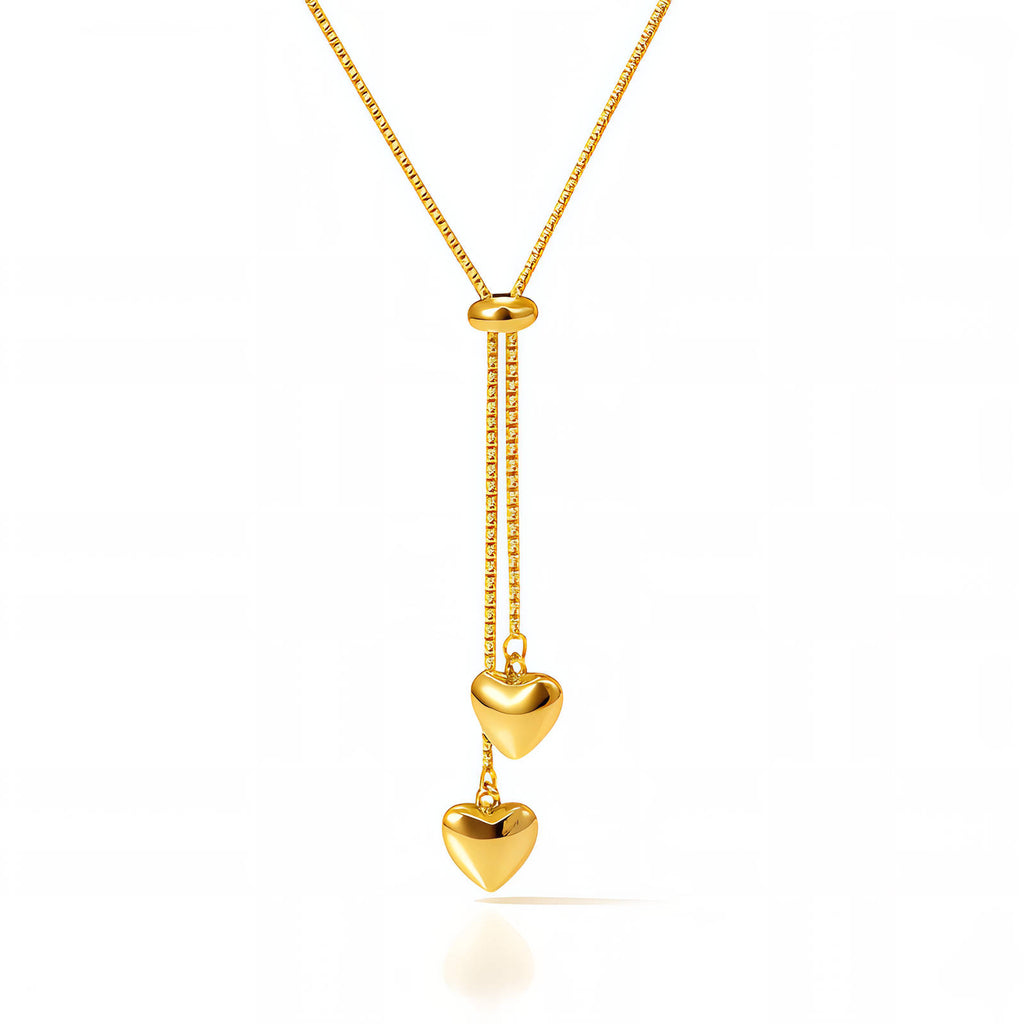 Double Heart Lariat Necklace