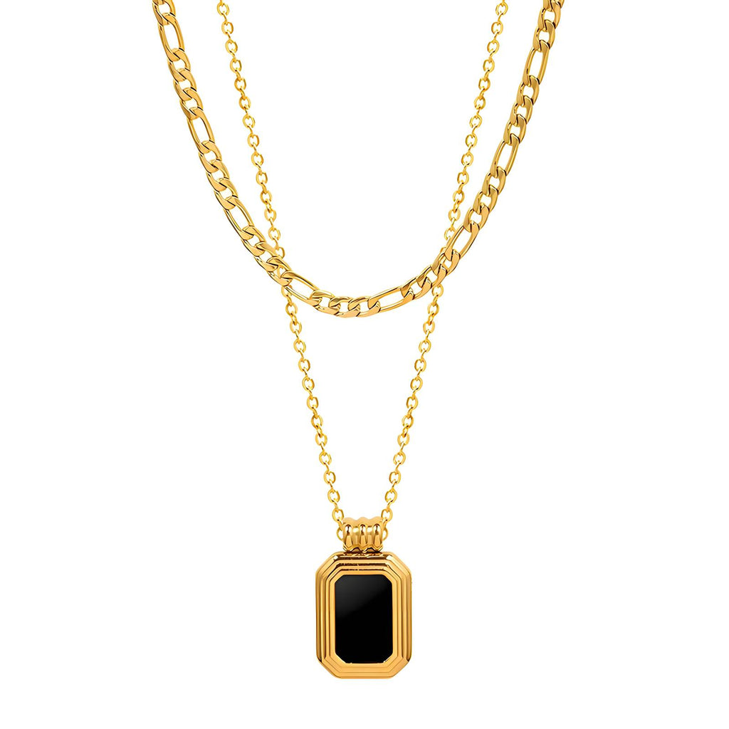 Layered Necklace with Black Onyx Pendant