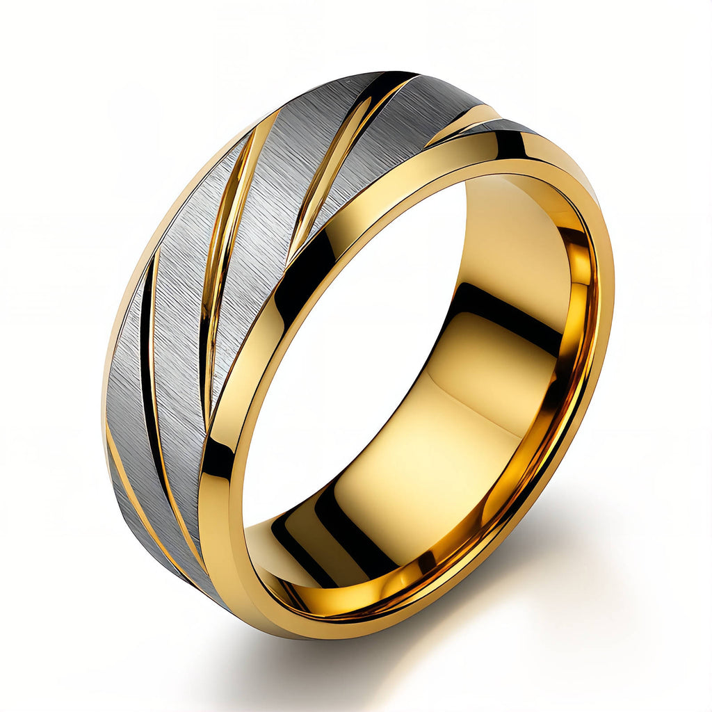 Two-Tone Brushed Groove Band Ring