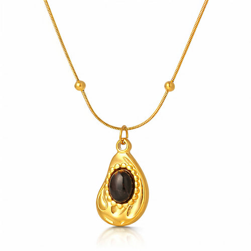 Black Stone Teardrop Necklace