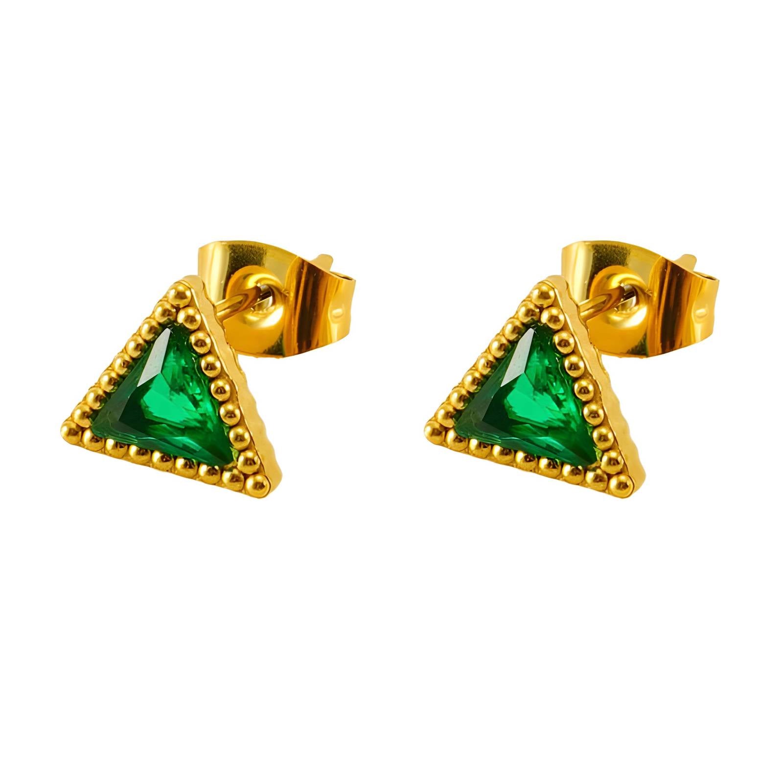 Green Triangle Crystal Studs