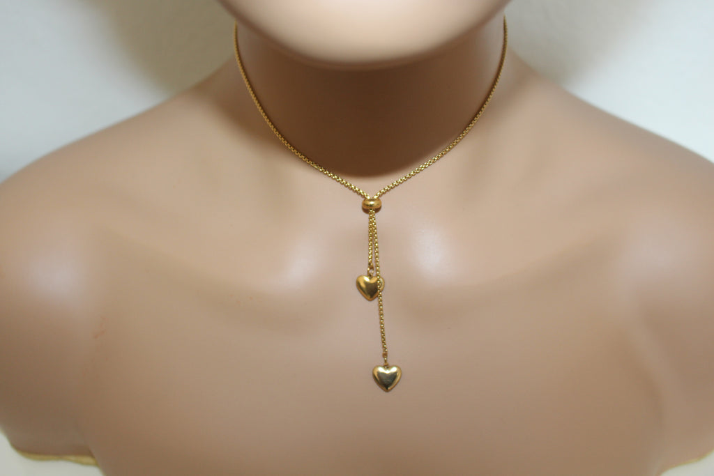 Double Heart Lariat Necklace
