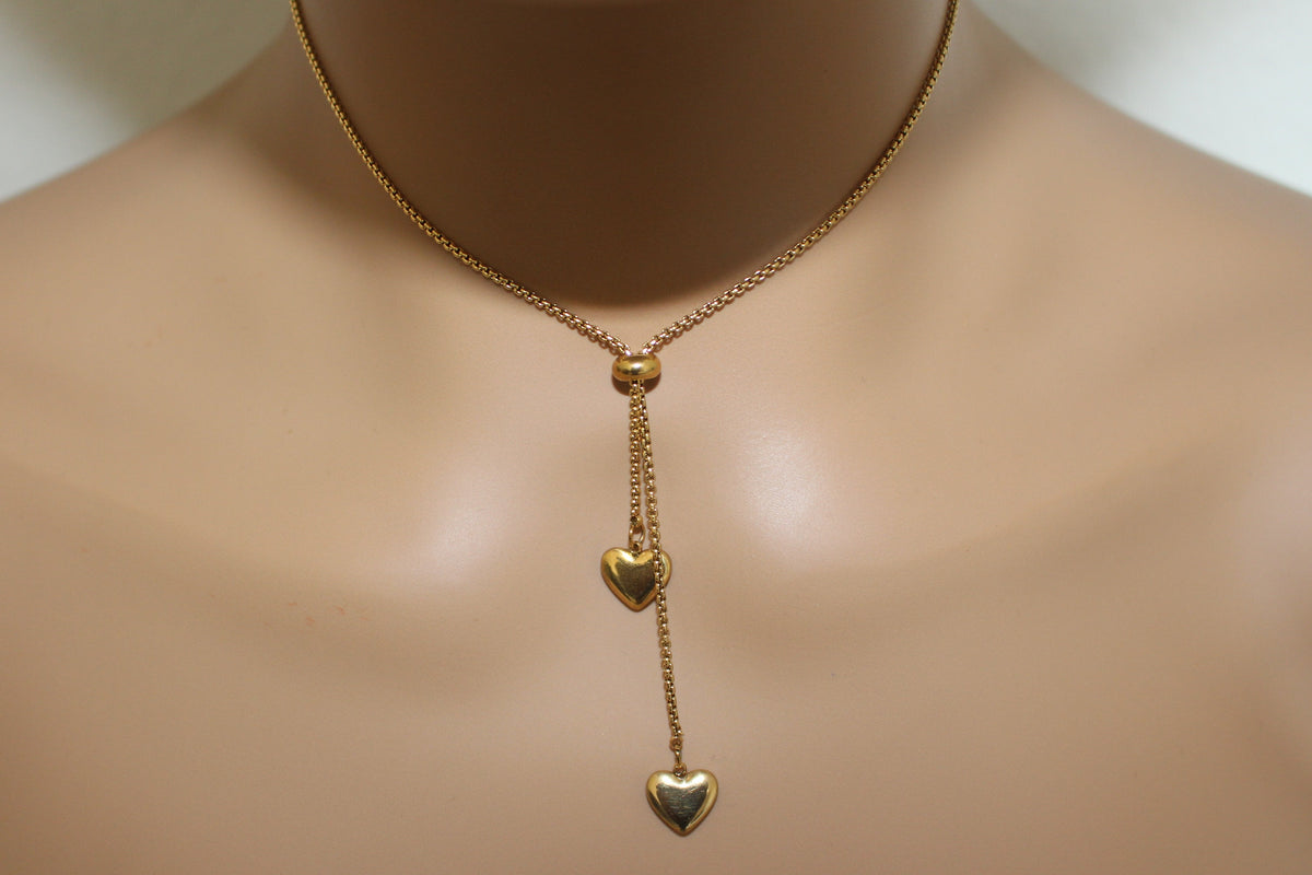 Double Heart Lariat Necklace