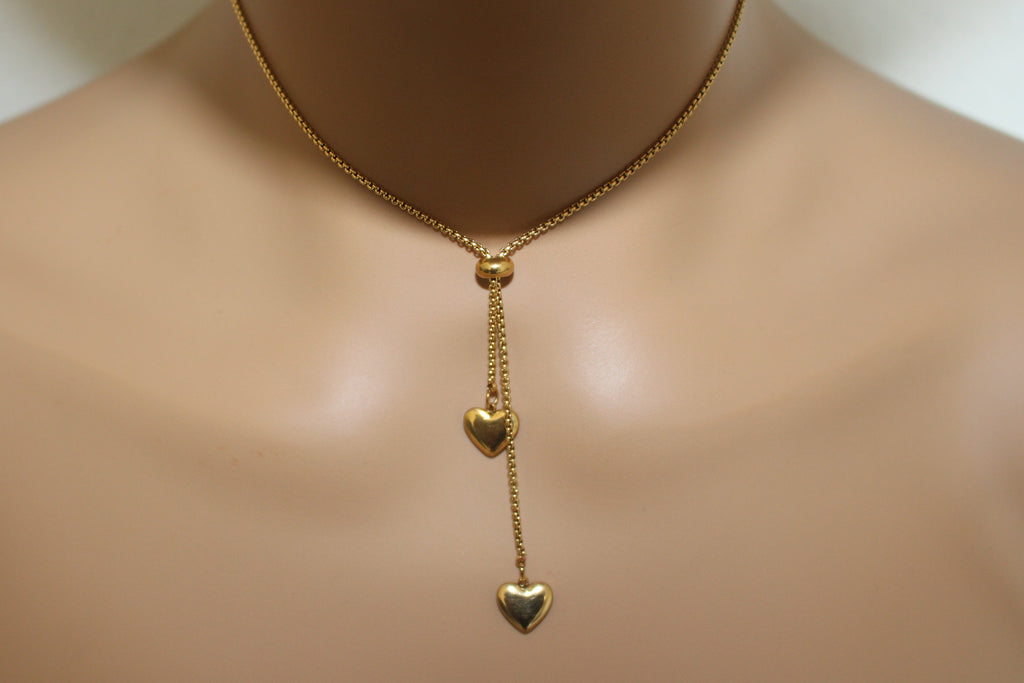 Double Heart Lariat Necklace