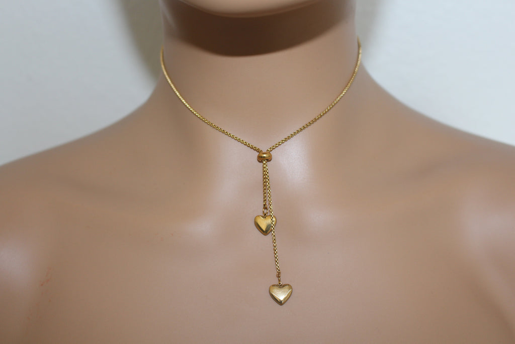 Double Heart Lariat Necklace