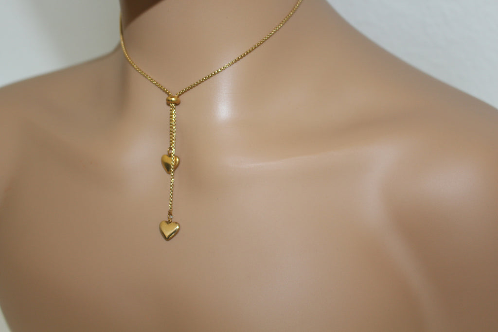 Double Heart Lariat Necklace