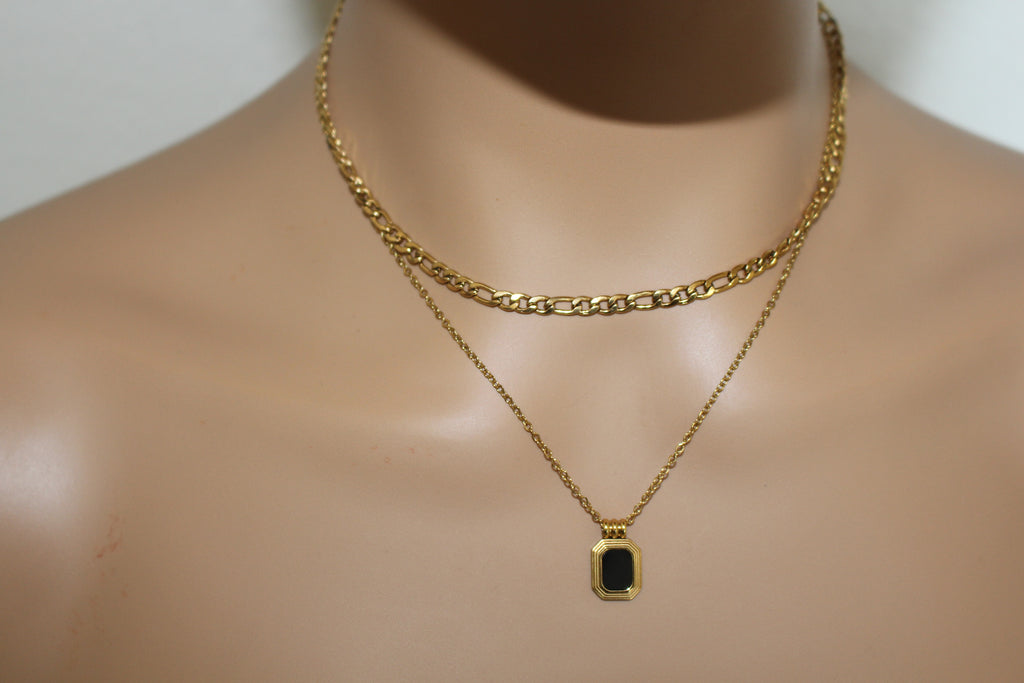 Layered Necklace with Black Onyx Pendant