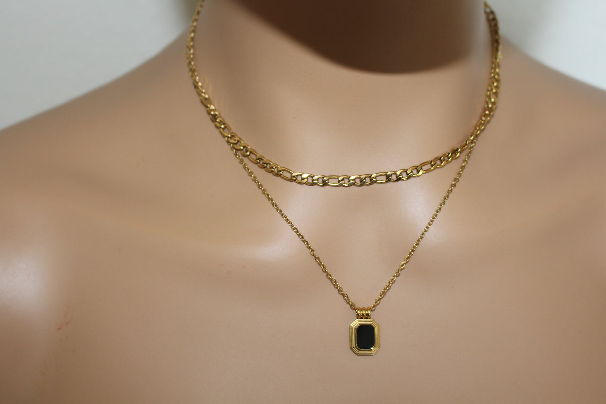 Layered Necklace with Black Onyx Pendant