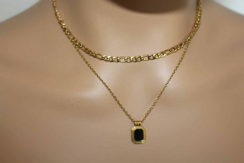 Layered Necklace with Black Onyx Pendant