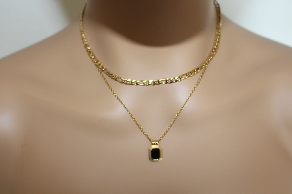 Layered Necklace with Black Onyx Pendant