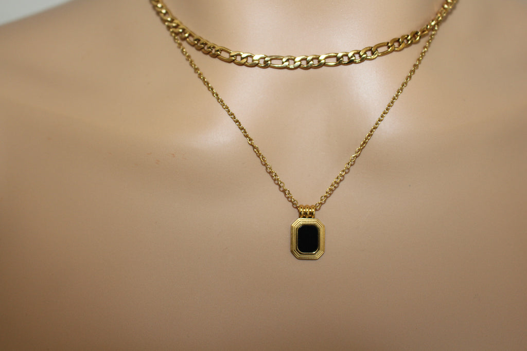 Layered Necklace with Black Onyx Pendant