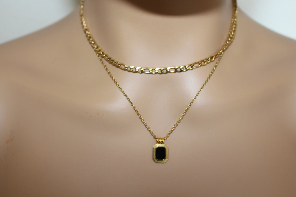Layered Necklace with Black Onyx Pendant