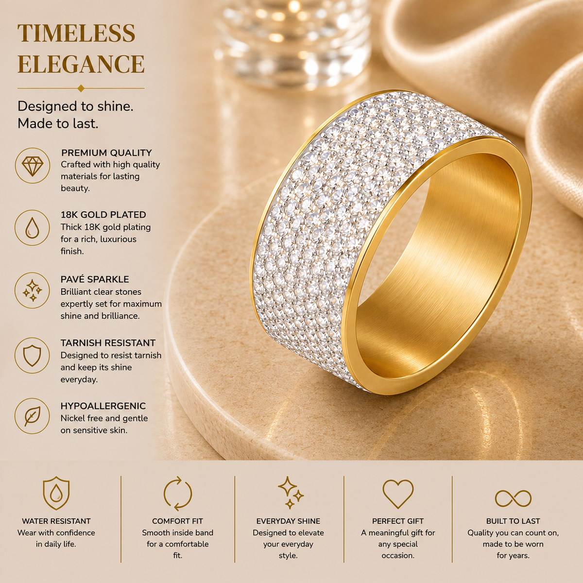Pavé Crystal Wide Band Ring
