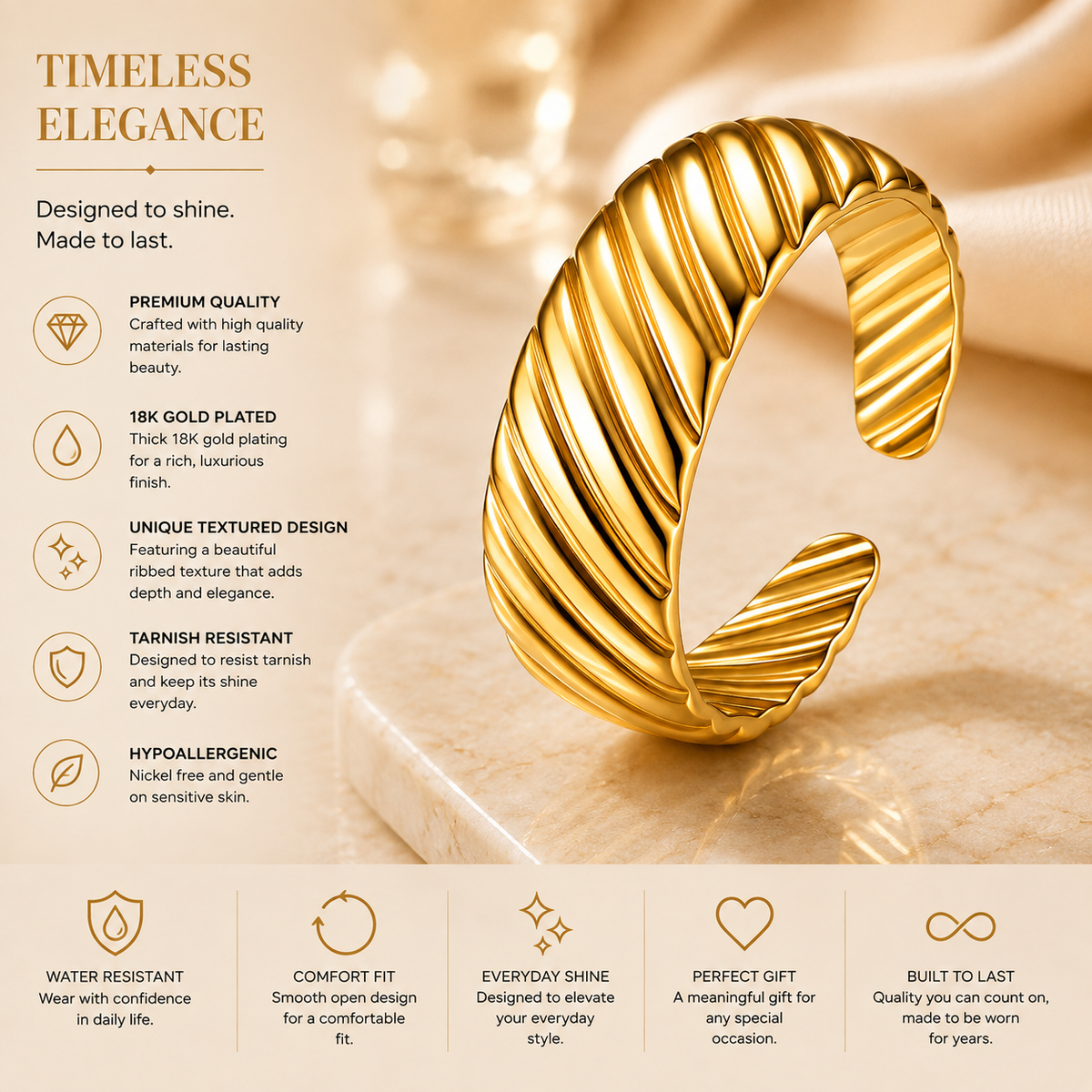Ribbed Adjustable Ring