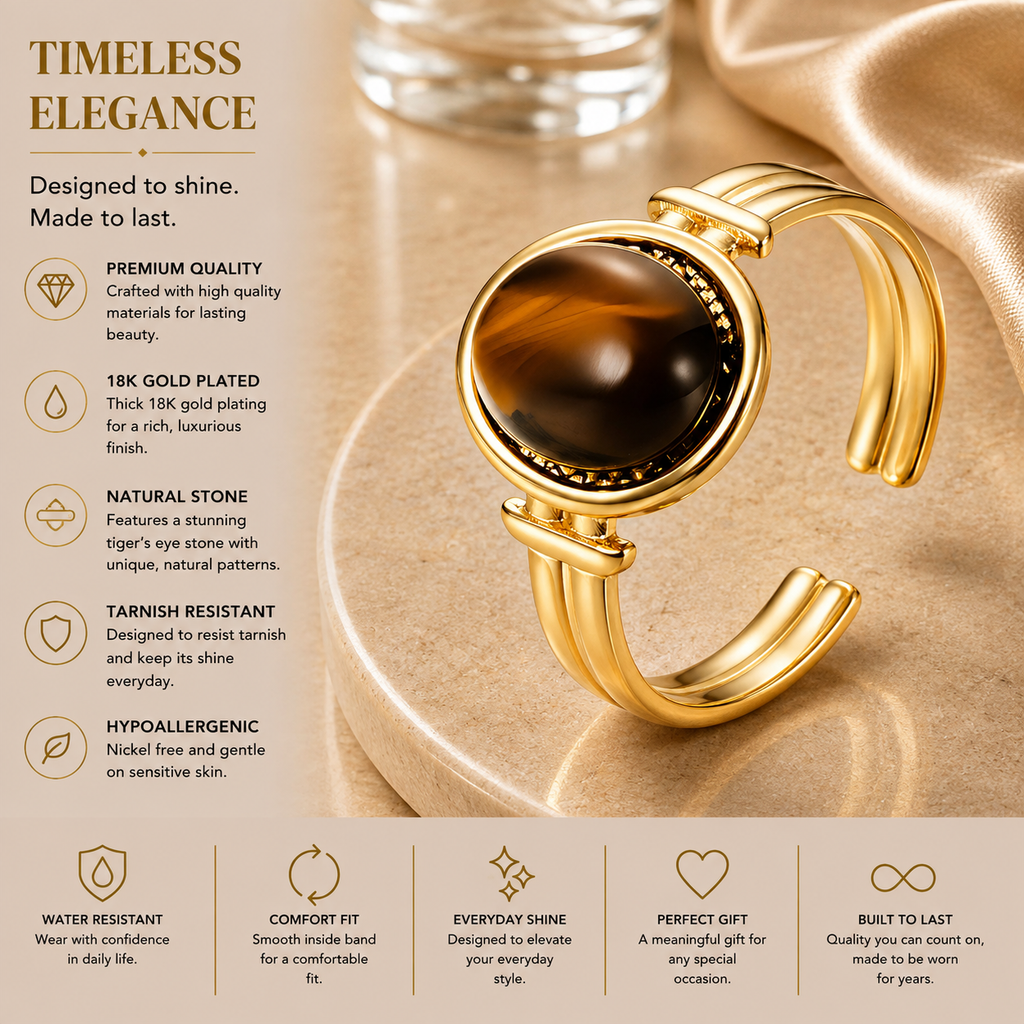 Tiger Eye Adjustable Ring