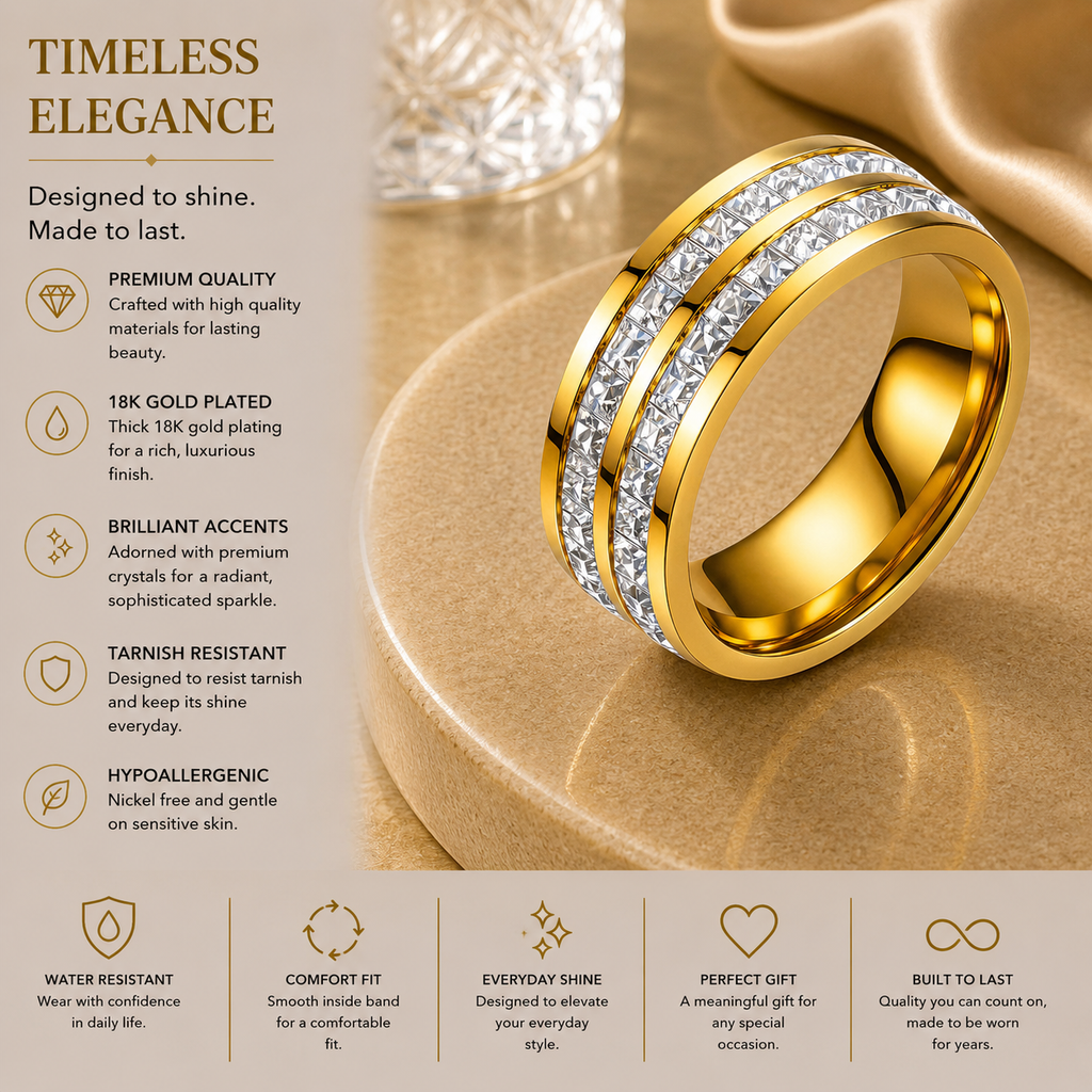 Triple Row Crystal Ring