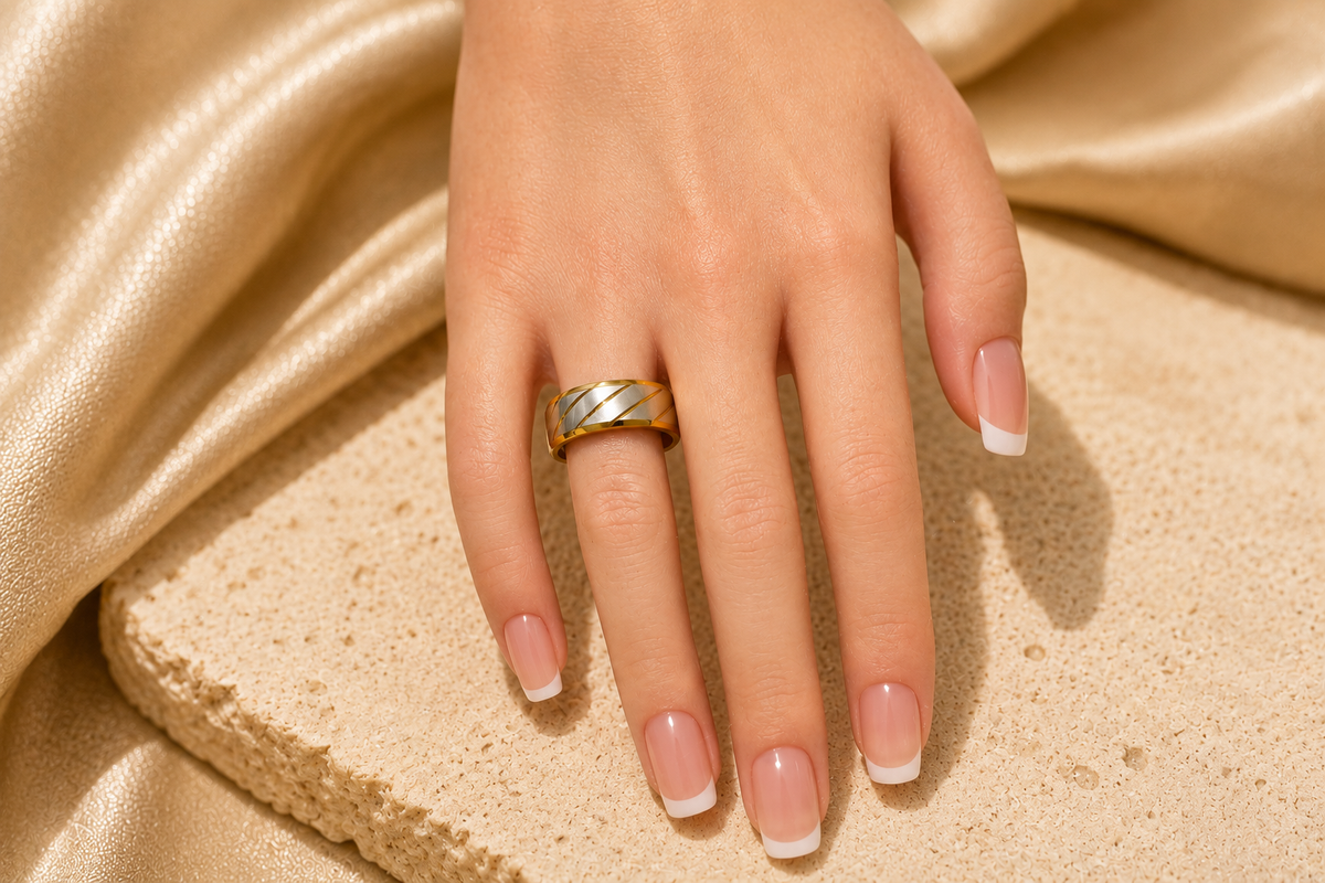 Two-Tone Brushed Groove Band Ring