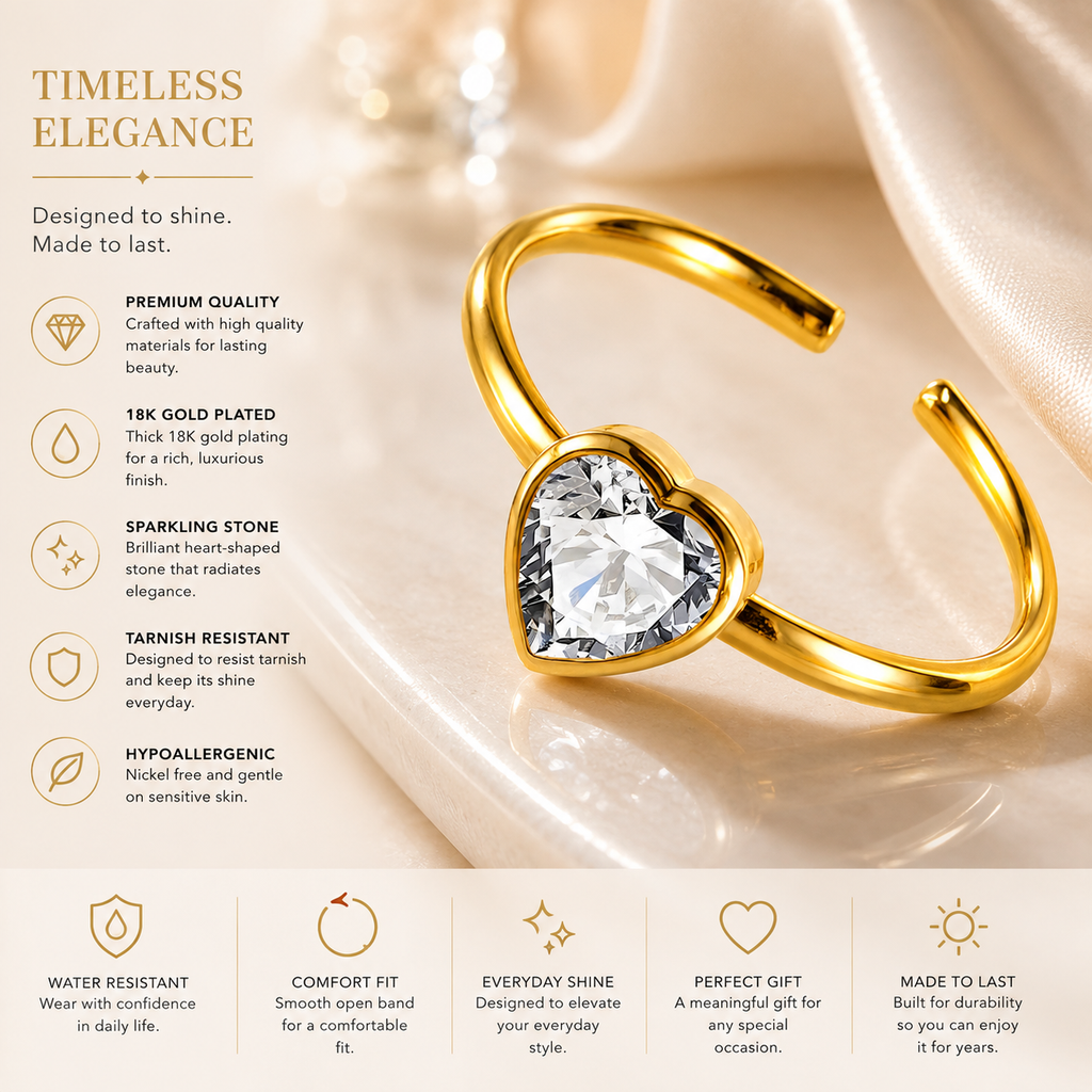 Heart Crystal Adjustable Ring